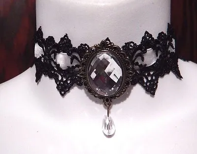 WHITE BLACK VELVET LACE CHOKER Necklace Bronze Gothic Steampunk Grunge K6 • $8.99