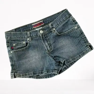 CAVARICCI Jean Shorts JR 5 Vtg Y2K Blue Stretch Denim Mini Low Rise Medium Wash • $29.95