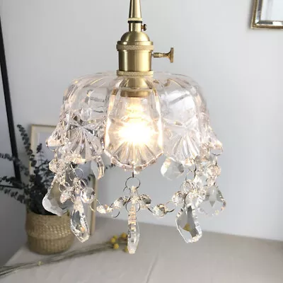 Pendant Light Fixture Vintage Crystal Lighting Glass Retro Ceiling Lamp Kitchen • $54.49