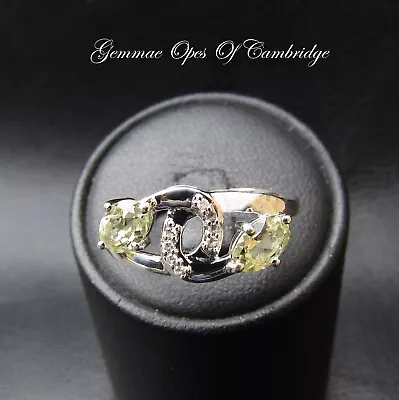 9k 9ct White Gold Twin Green Topaz With Accents Ring Size N 2.41g • $257.77