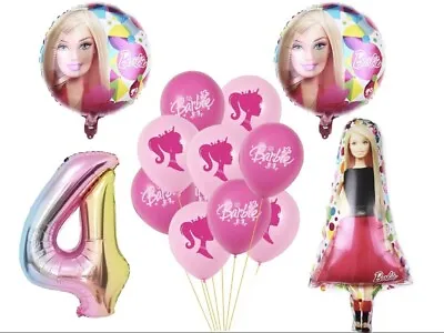 BARBIE 4th Birthday Balloon Set Party Decorations Balloons Age 4 Girls 14 Pieces • £8.99