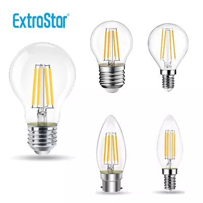 LED Filament Edison Light Bulbs E27 B22 E14 Light Golf Candle Globe Clear Lamp • £8.09