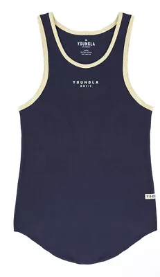 YoungLA Men’s Tank Top 313 Rocket Ribbed Stretch Muscle Navy Blue Sz Medium NEW • $22