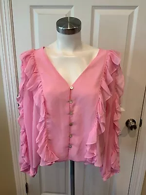 Zara Pink Sheer Button-Up Ruffle Blouse Shirt Size XL NWT! $46 • $36.80