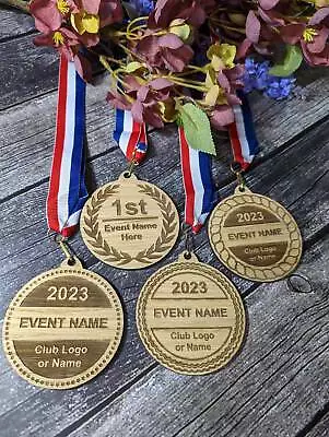 Personalised Wooden Medals 4 Designs Sports Marathon 5K Fun Run Etc • £97.94