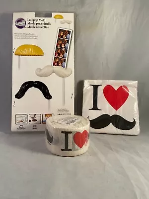  I Heart Love Mustache Streamer Crepe Paper Napkins Chocolate Molds Movember • $3.99