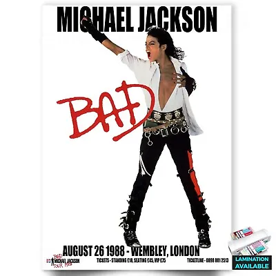 Michael Jackson Bad 1988 London Concert Vintage Wall Poster Print - A5 A4 A3 • £12.99