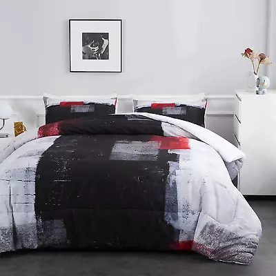 Red Comforter Set Queen Red And Black Comforter Set-3 Pieces 1 Red Comforter And • $59.25
