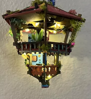 Handmade Fairy  Garden Hanging Treehouse Lights Gnome Miniature Dollhouse • $65
