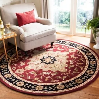Round Traditional Oriental Medallion Plush Wool Red Black Area Rug FREE SHIPPING • $429
