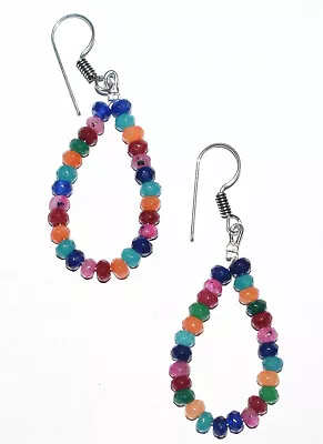 Multi Jade Gemstone 4.2 Mm Beads 925 Sterling Silver 3  Fine Earrings KIJ44 • $19.43