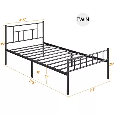 Twin Size Platform Metal Bed Frame Mattress Foundation W/ Headboard • $64.49