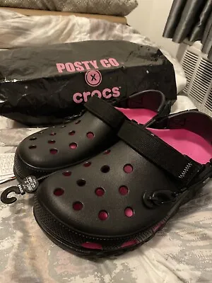 Men’s CROCS X POST MALONE Duet Max Black/Pink Clogs SIZE 9 • $250