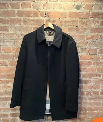 Burberry Brit Mens Wool Coat Black / Check Print Sz. LG • $388.88