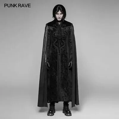 Punk Rave Black Gorgeous Vintage Man Gothic Long Cape Coat Vampire  Party Cloak • $255.61