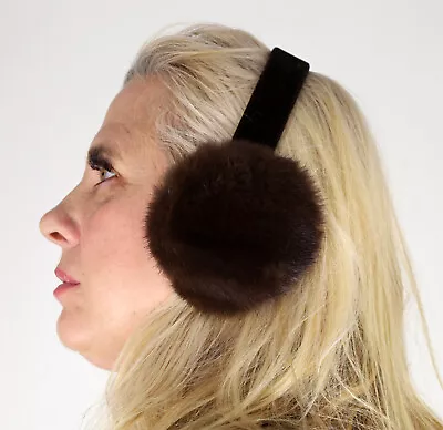 New Brown Mahogany Mink Fur Ear Muffs Velvet Band Efurs4less • $31.99