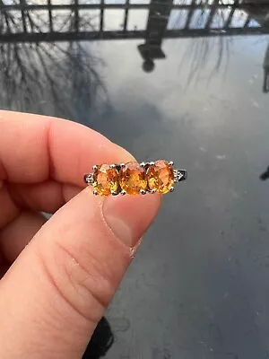 Stunning Natural Fanta Mandarin Orange Garnet & Diamond Ring 9ct Gold • $19.73