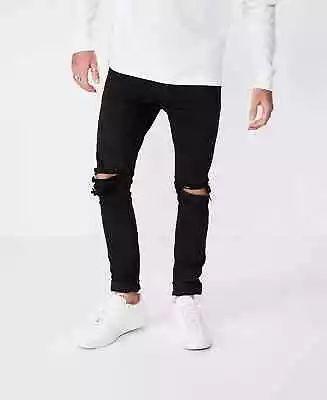 COTTON ON Mens Jeans Super Skinny Size 32 Black Distressed Ripped Stretch NWT • $18