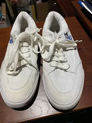 Disney Womens 9 White Blue Mickey Mouse Canvas Sneakers Shoes Lace Up Low Top • $3.50