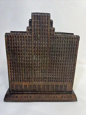 1950s The City National Bank Of Houston Metal Souvenir Building Coin Bank • $89.99