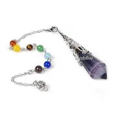 Natural Gemstone Crystal 12 Facted Therapy Healing 7 Chakra Point Pendulum 3   • £8.99