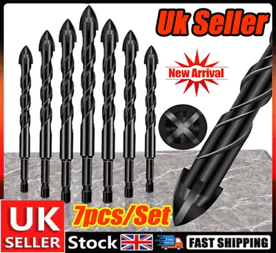 7Pcs Concrete Drill Bit Set Steel Masonry Drill Bit Set Cross Head 4-Edge BG • £9.46