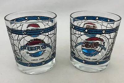 2 Vtg PEPSI COLA Drinking Glasses Stained Glass Bar 75th Anniversary 1973 New! • $16.87