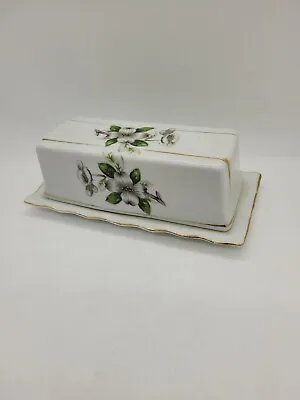 Butter Dish VINTAGE Fine Porcelain  Moss Rose White Made In Japan • $25