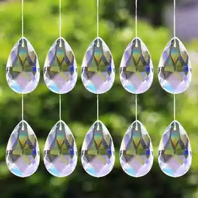 20pcs Tear Drop Clear Glass Crystal Prism DIY Pendant Chandelier Jewellery Sun • £14.99