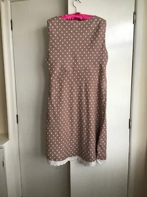 £5 • Buy JoJo Maman Bebe UK Size 16 Brown Cream Polka Dot Dress 100% Linen