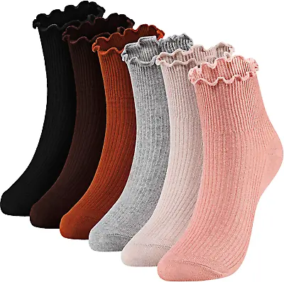 $18.72 • Buy Women Ankle Socks Knit Lace Ruffle Socks Solid Color Casual Socks, 6 Pair (Black