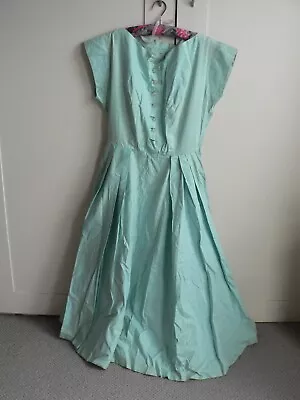 True Vintage 50's Cotton Full Skirt Cap Sleeve Blue/Green Dress Small • £20