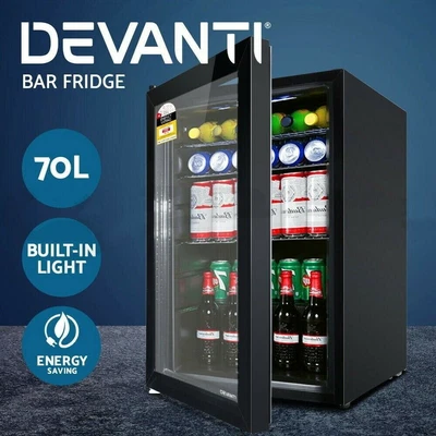 $323.59 • Buy Devanti Bar Fridge Glass Door Mini Freezer Fridges Countertop Refrigerator 70L