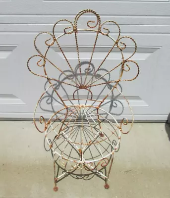 **Sale**RARE VINTAGE PEACOCK CHILD’S CHAIR WROUGHT IRON METAL GARDEN 27’T X 17”L • $55