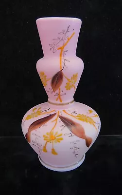 Lovely Victorian Pink “Bristol Glass” Floral Decorated Vase - Unusual Shape • $28