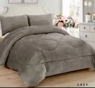 Brand New King Size Solid Grey Color Super Plush & Warm 3Pc Sherpa Blanket Set • $59.99