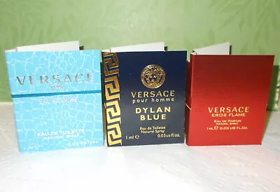 3X VERSACE MEN Fragrance Sample: EROS FLAME DYLAN BLUE Man Eau Fraiche Spray • $14.70