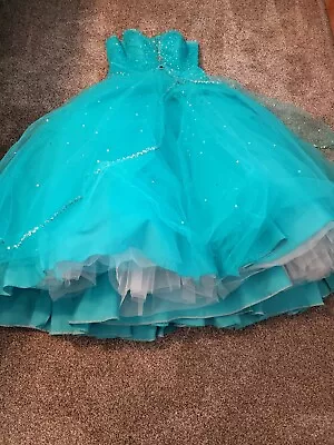 Mori Lee By Madeline Gardner Strapless Ballgown Size 15/16 Teal Prom Dress • $100