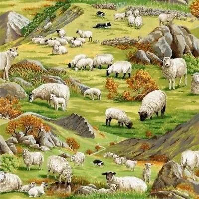 100% Cotton Fabric Nutex Farm Animals In The Country Sheep Pig Horse Tractor Cow • £1.99