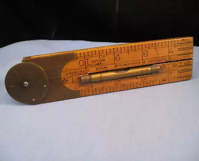 WOODEN BRASS ANTIQUE RABONE MEASURING RULE RULER SPIRIT LEVEL PROTRACTOR No 1190 • $16.42