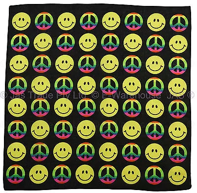 Bandana Bandanna Cotton Head Scarf Wrap 70s Hippie Smile Smiley Face Peace Sign • $4.95