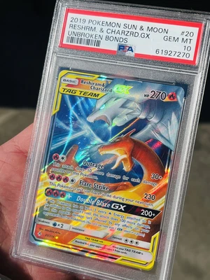 $47.50 • Buy 2019 Pokemon Sun & Moon Reshiram & Charizard GX 20 Unbroken Bonds Psa 10 Gem