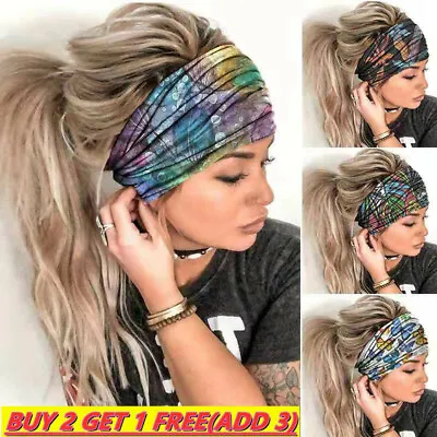 £3.69 • Buy UK Women Wide Elastic Turban Head Wraps HeadBands Boho Sports Yoga Hair Bands !
