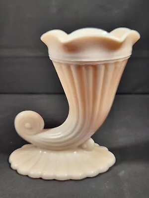 Vintage Jeanette Shell Pink Milk Glass Vase Cornucopia READ • $10