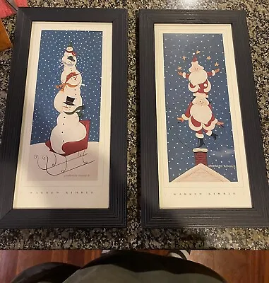 $40.50 • Buy Warren Kimble Chimney Santa Framed Matted Folk Art Print Set Of 2