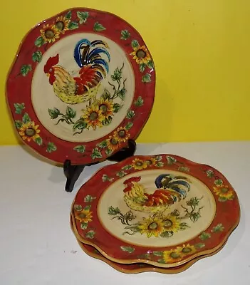 Maxcera Red Rooster 8 1/4  Salad Plates-Sunflowers Ruffled 9  Square Plate • $25.48