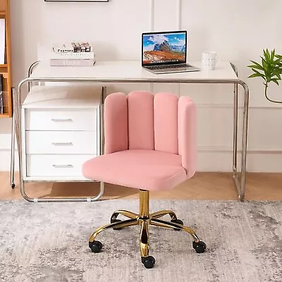 Velvet Desk Chair With Shell Back Cute Swivel Vanity Chair With Wheels (Pink)// • $57.25