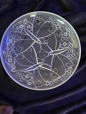 Verlys Signed Dragonflies & Flowers Art Glass Frosted Bowl • $100