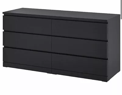 Black Brown Malm Double Chest X6 Drawers • £70