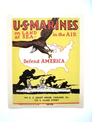 Fabulous Small Vintage Advertising Print   US Marines  W/Eagle Ship & Marines * • $37